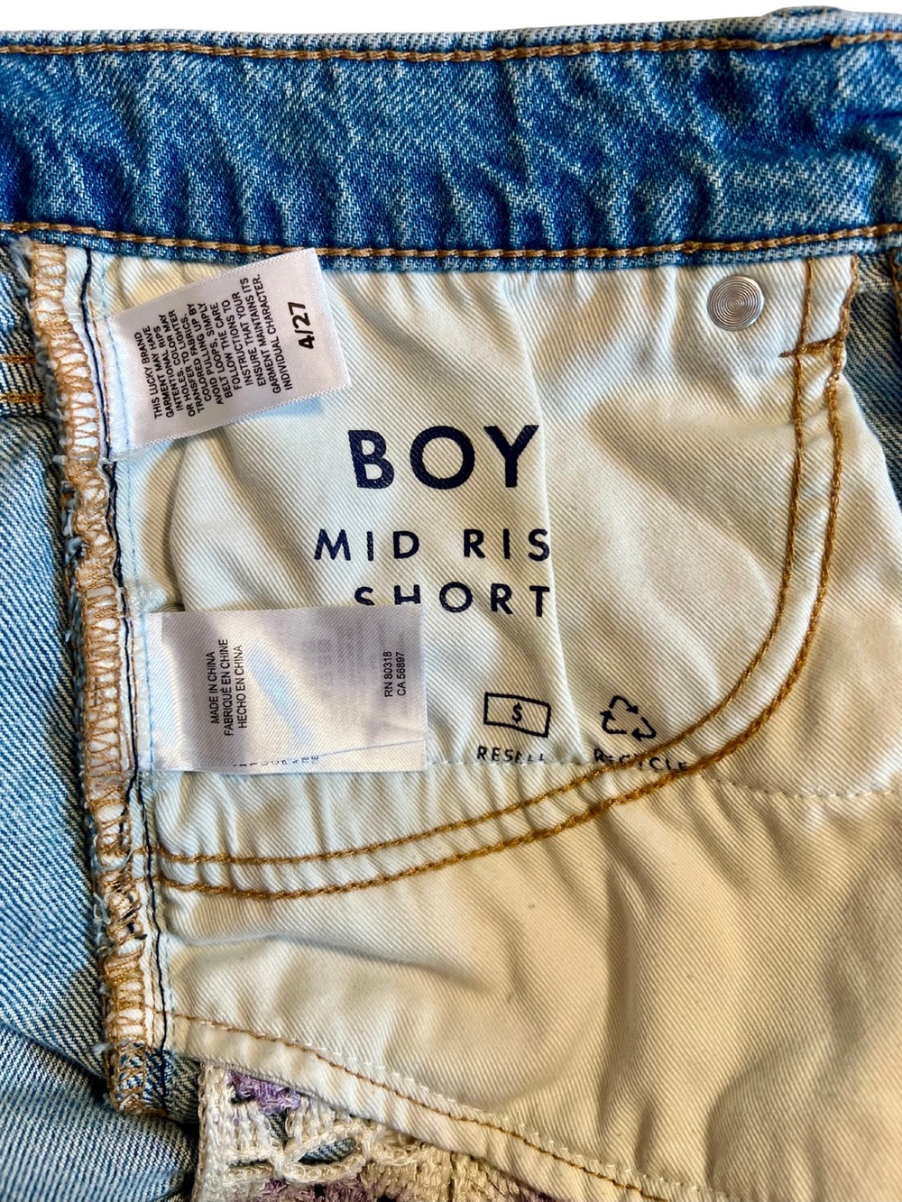 Lucky Brand Blue Denim Grandma Crochet Square Pocket Distressed Cutoff Shorts - Picture 4 of 6